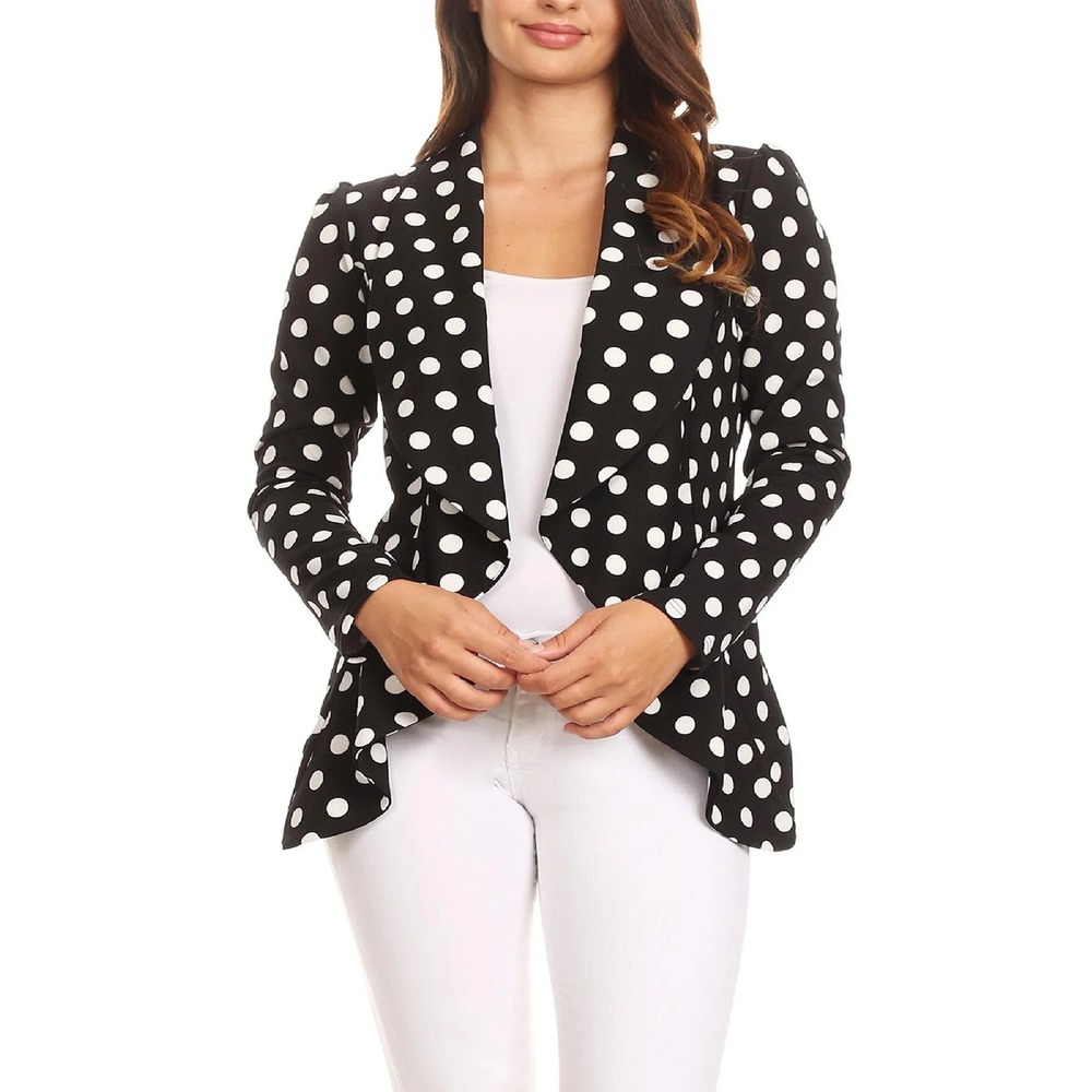 Womens Polka Dot Peplum Blazer Black White Single Button jacket business casual